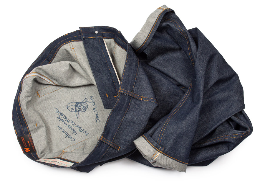 Maurice Malone autographed jeans custom made for Williamsburg Garment Company bespoke customer