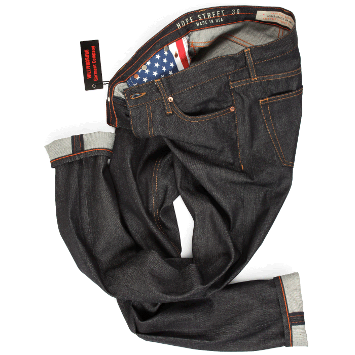 Hope street slim tapered raw denim jeans made in the USA