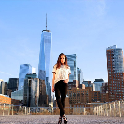 Emma Sousa of @avintagevice in Williamsburg Black high-waisted jeans - World Trade Center