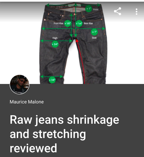 Raw denim jeans stretching & shrinking by Maurice Malone